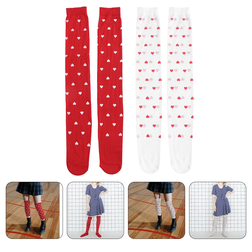 2 Pairs Love Stockings Women Long Socks Valentine's Day Tights for Romantic Leg Spandex Heart Pattern Child Leggings