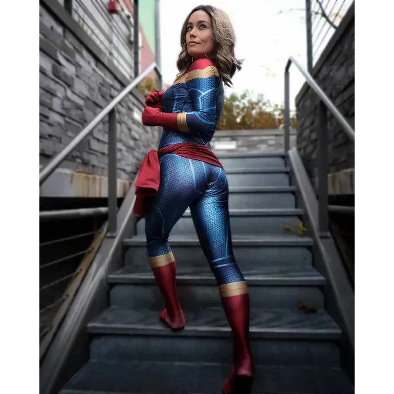 2025 New Adults Kids Female Halloween Carol Danvers Cosplay Costume Superhero Zentai Suit Woman Girls Bodysuit AA