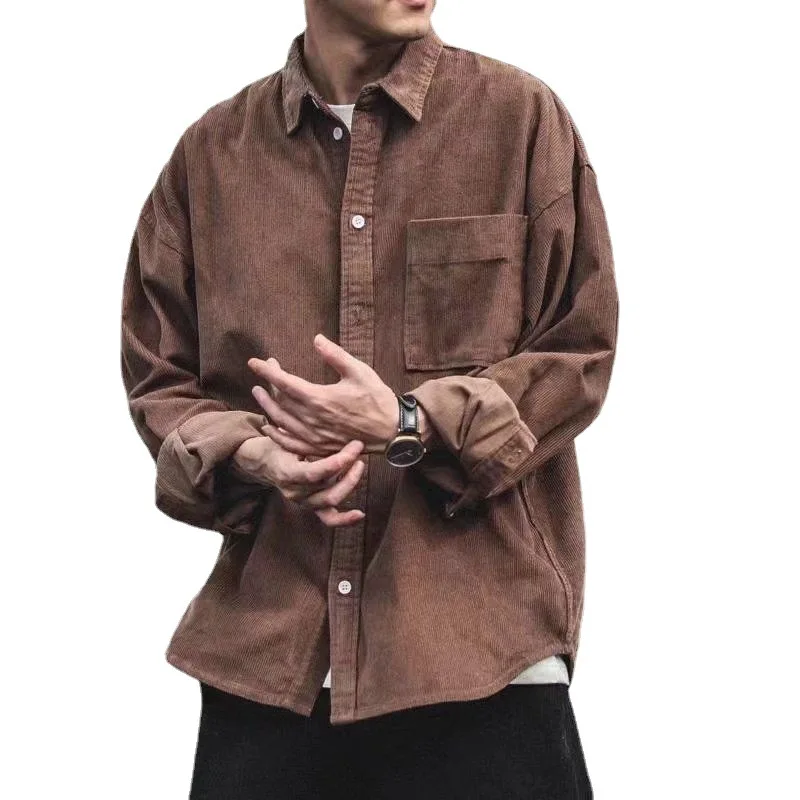 Men Corduroy Shirt Coat Long Sleeves Tops Spring and Autumn Japanese Style Chao Pai Leisure Loose and Comfortable Versatile Pi