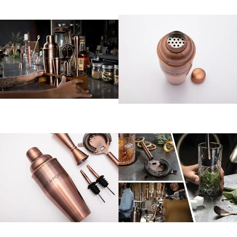 

Набор для приготовления коктейлей из 7 предметов с подставкой, шейкер для мартини из нержавеющей стали на 700 мл, аксессуары для домашнего бара, отделка под матовую медь
