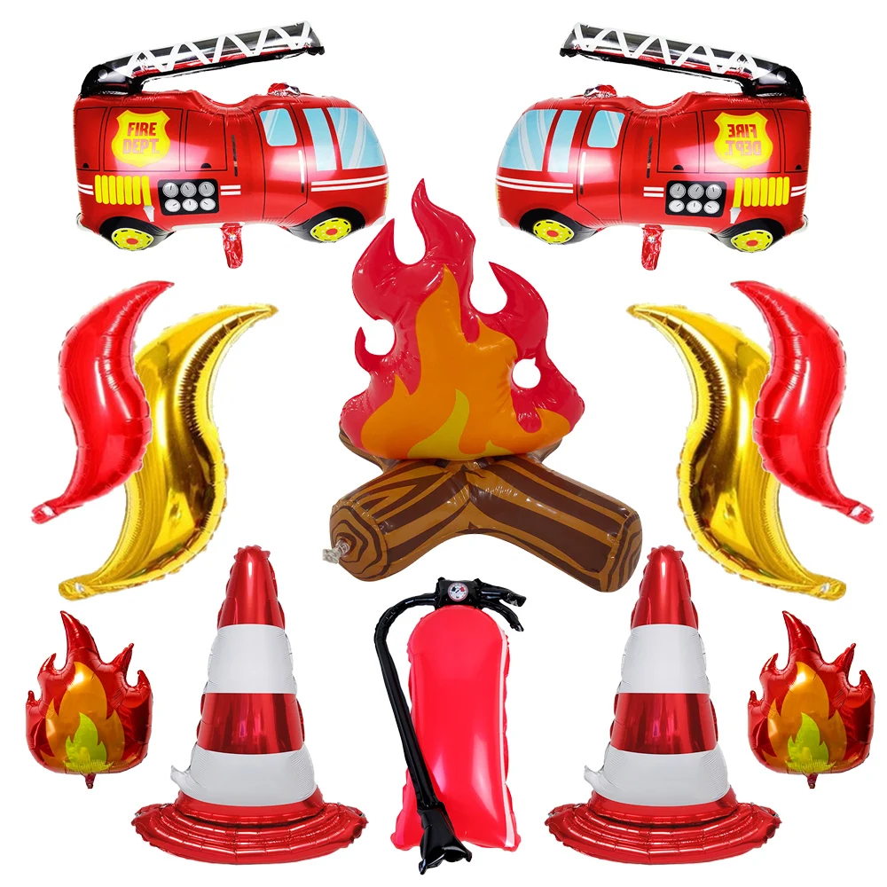 Fire Themed Balloons Fire Truck Fire Extinguisher Safety Cone Bucket Balloons Fireman Theme Birthday Party Decor Kids Favor Gift