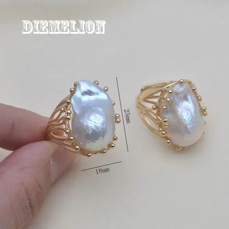 18K Gold Plated Classic Natural Freshwater Baroque Large Irregularity Pearl Ring 18-25MM Adjustable Size Fine Jewelry