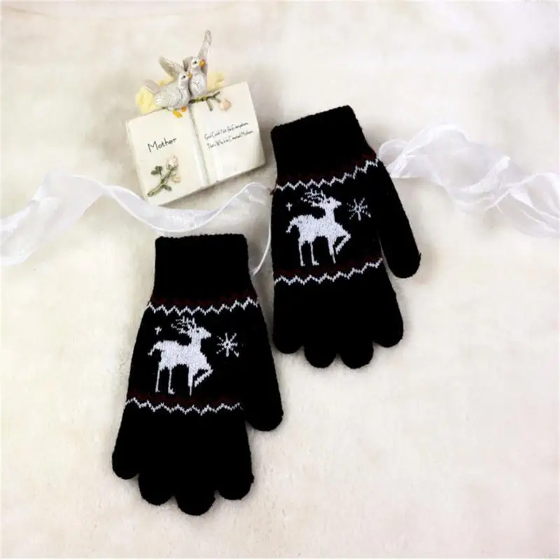 

54DF Deer Gloves Knitted Gloves for Kids Warm Comfortable Winter Accessories