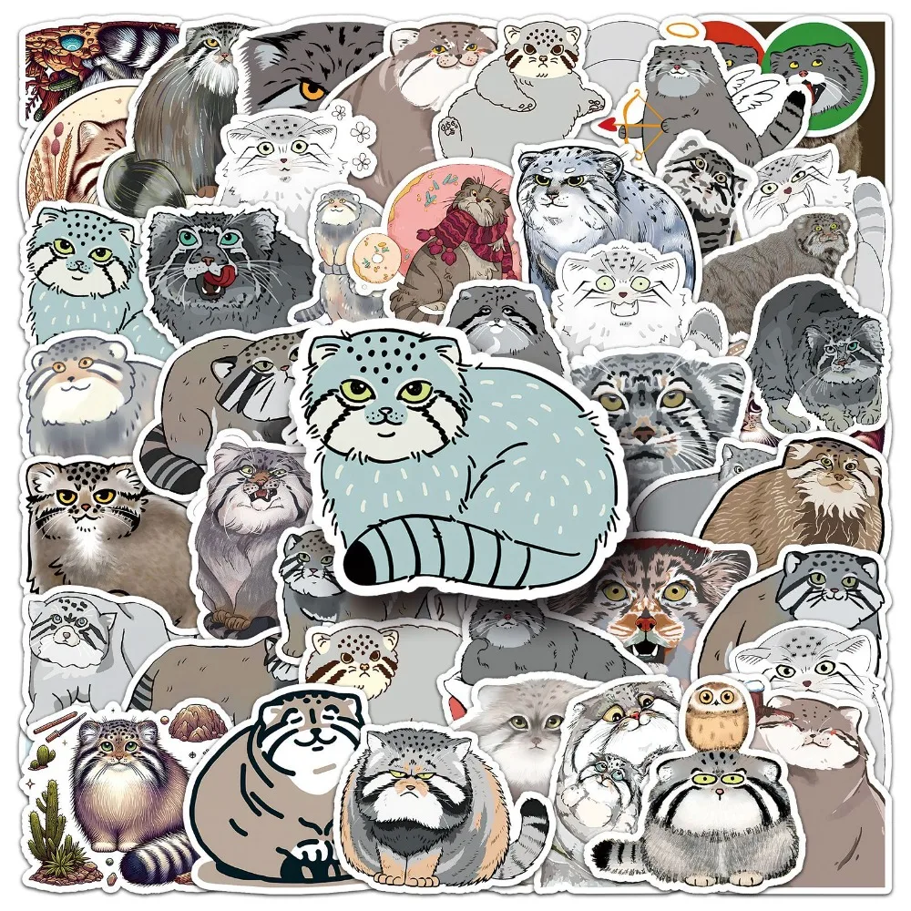 10/50Pcs Cute Cartoon Steppe Cat Graffiti Stickers Funny Animals Otocolobus Manul Sticker Toy Gift DIY Phone Notebook Stationery