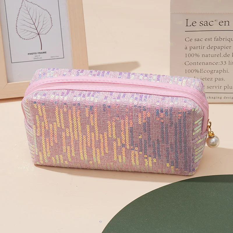 Iridescent sequins large-capacity Ins-style makeup holographic stationery portable storage bag toiletry bag