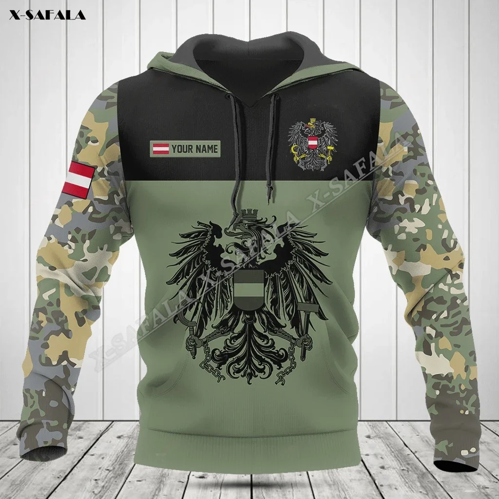 

Austria Eagle Camo Flag Army Veteran 3D Print Spring Autumn Hoodie Men's Outwear Shirt Pullover Hooded Sweatshirt Jersey Casual