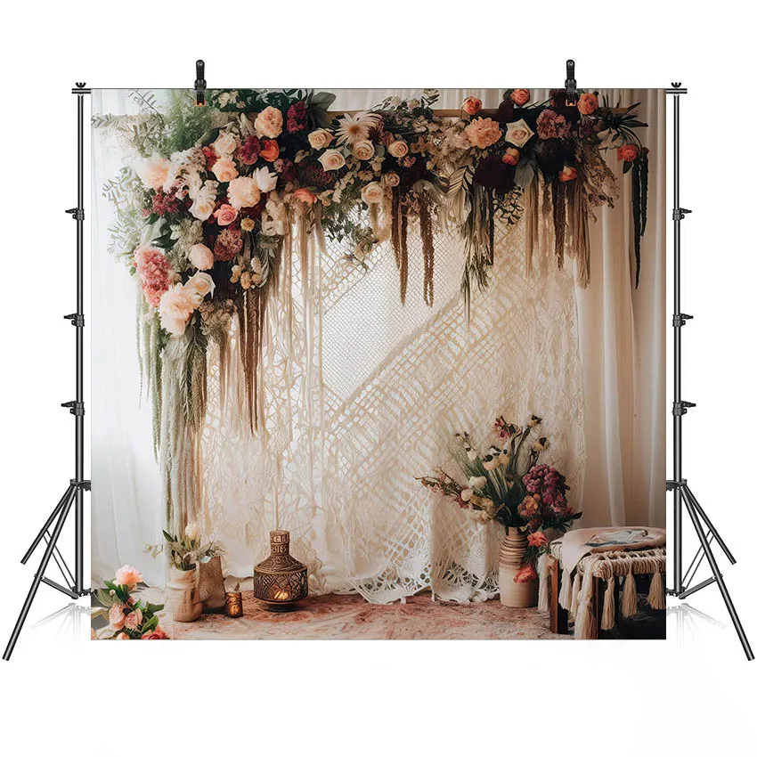 Mehofond Photography Backdrops Bohemia Floral Curtain Decor for Wedding Birthday Portrait boho Pregnant Background Photoshooting