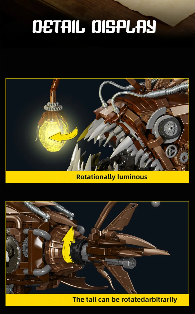 Idea Tiefsee-Kampfroboter Baustein Mechanischer Laternenfisch Roboter Mech Modell Bausteine Konstruktionsspielzeug Sammlerstück mit Licht – Detail 6