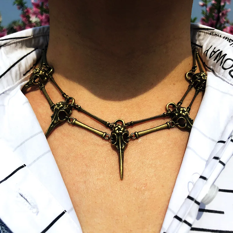 

New Hot Selling European And American Gothic Fashion For Women Bird Skull Neck Necklace Skull Wizard Magic Necklace Party Gift