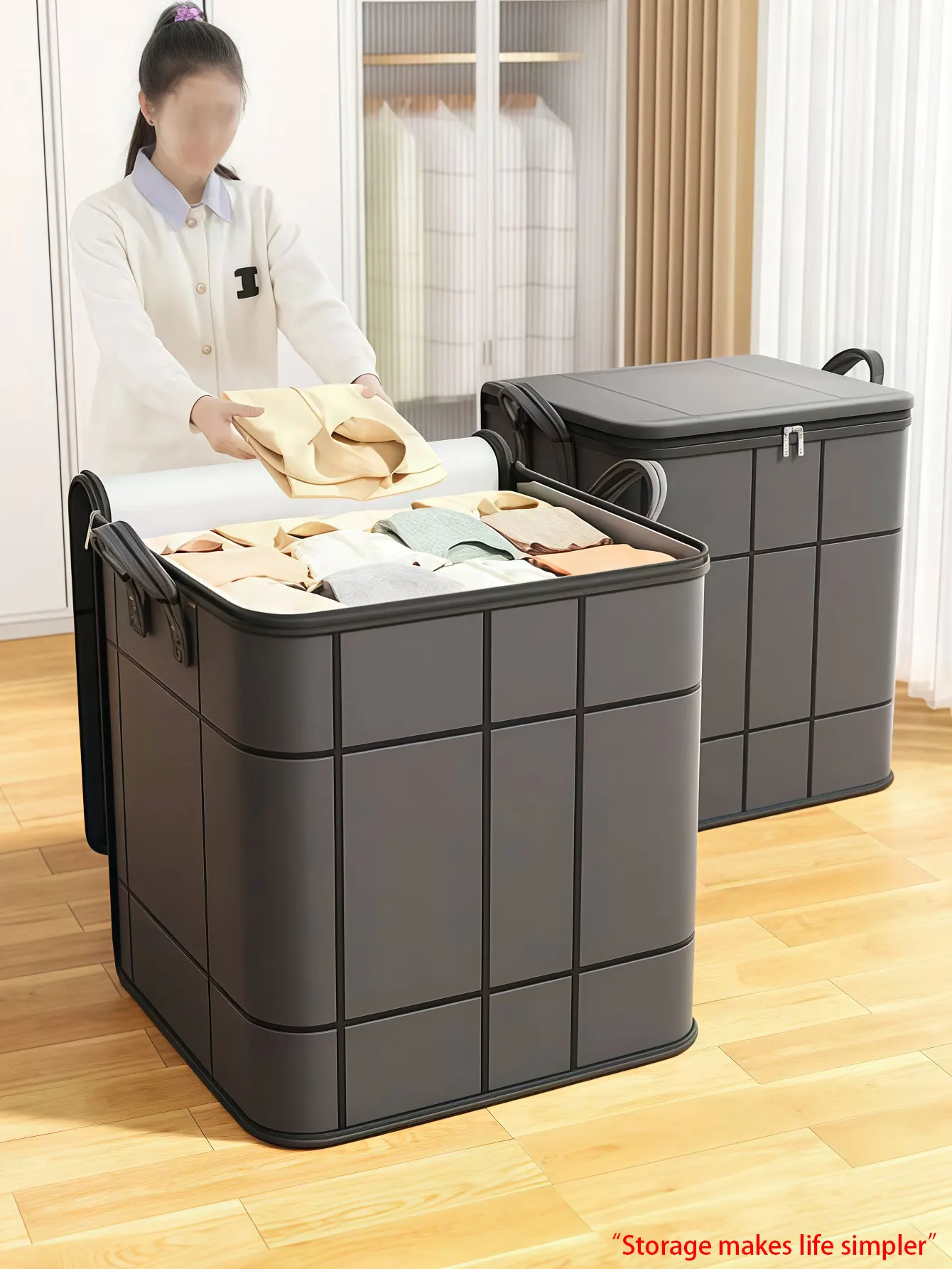 2 Stück Faltbare Verstärkte Aufbewahrungskörbe, Langlebige Stoff-Aufbewahrungsbox Geeignet für Schlafzimmer, Kleiderschrank und Wäsche Faltbare Aufbewahrung