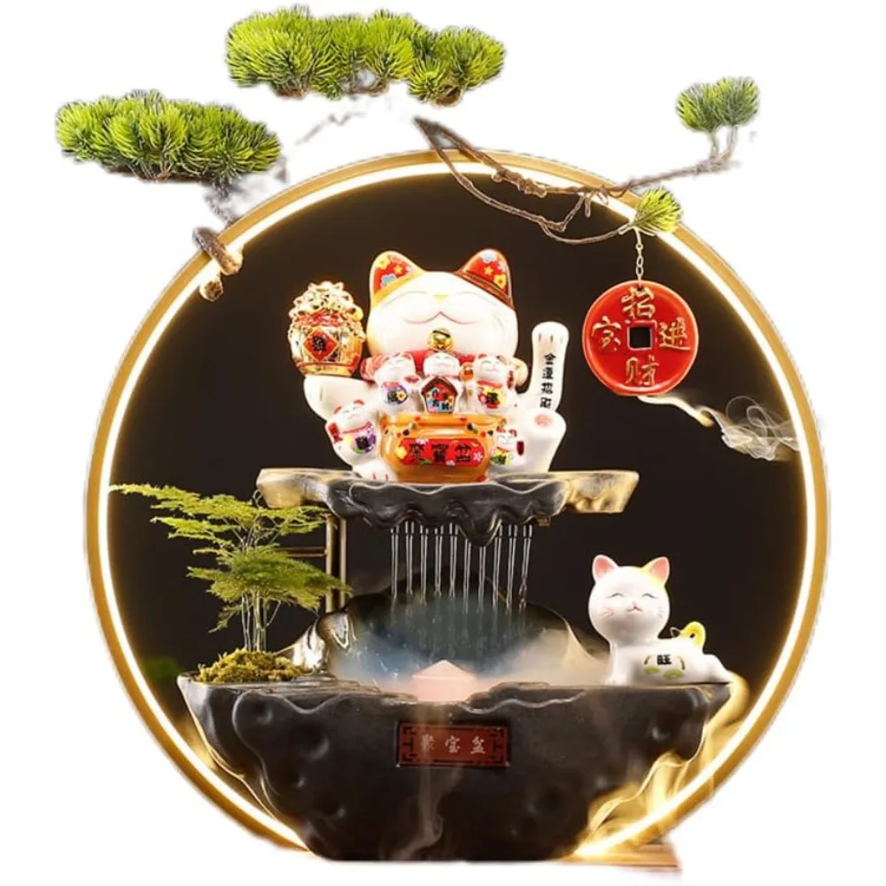 

Chinese Lucky Cat Fountain Flowing Water Wealth Ornament Pendant Home Living Room Decoration Bar Counter Desktop Opening