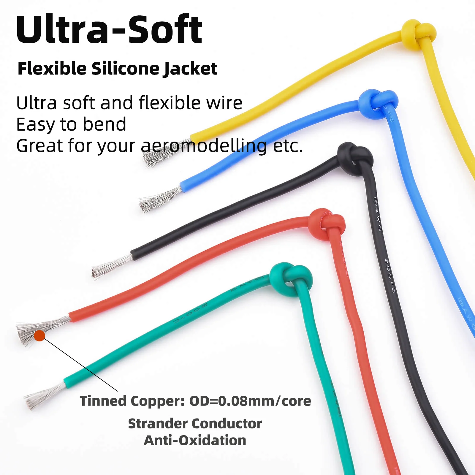 16 18 20 22 24 26 28 30 مجموعة أسلاك كهربائية من السيليكون 6 ألوان لكل 5 أقدام مرنة 18 AWG سلك نحاسي معلب مجدول