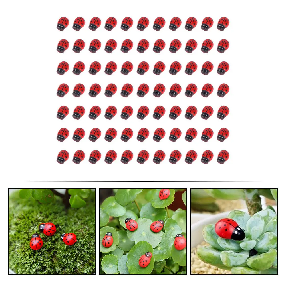 200Pcs Ladybug Simulation Wooden Miniature Garden Ornament Micro Ladybugs Creative Lawn Decor Backyard Decorations