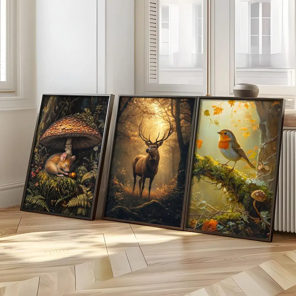 Moth Fox Wolf Swan Raven Deer Owl Book Mushroom Poster Woffity Simple Frameless Wall Sticker For Home Bathroom Decoration