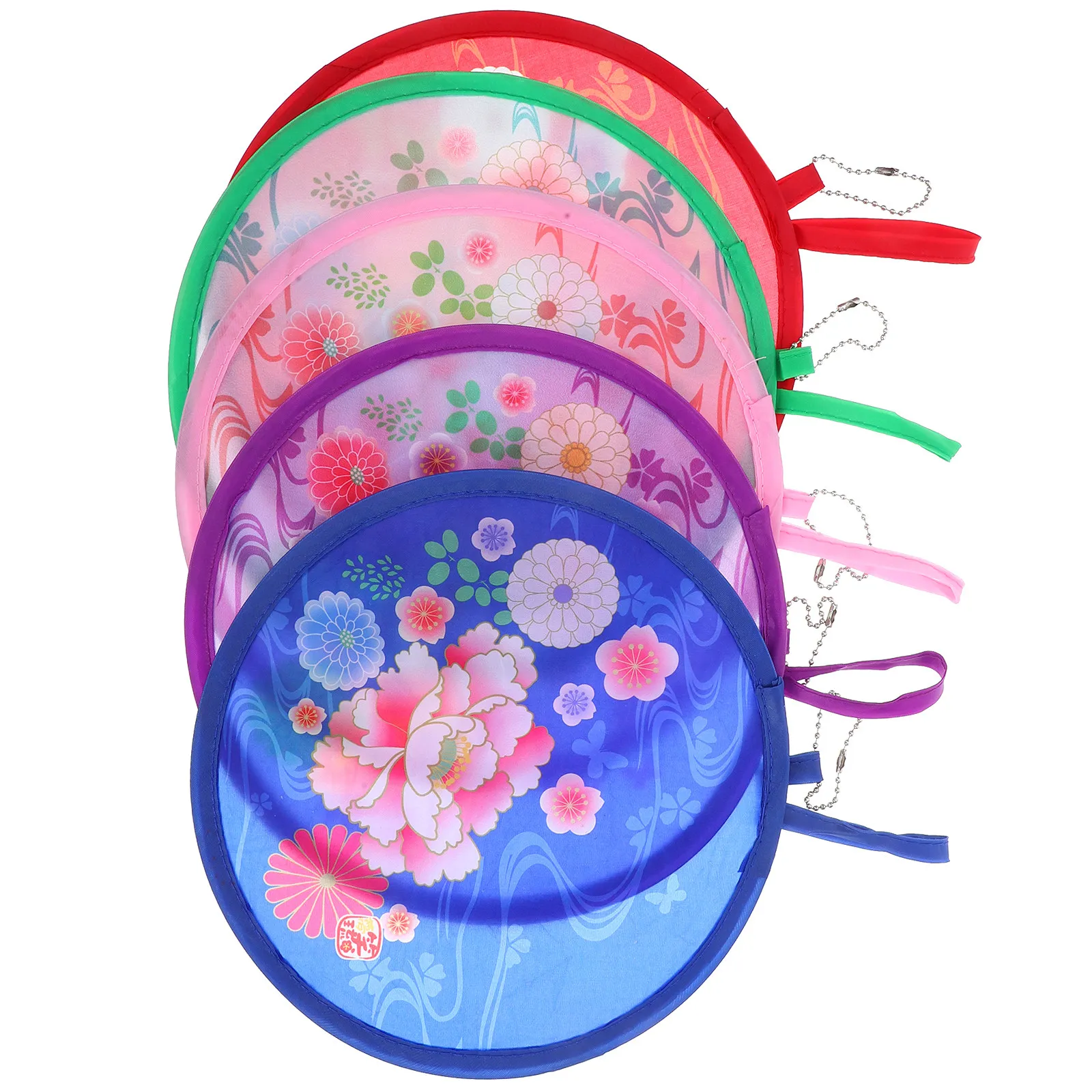 5Pcs Small Round Foldable Fan Lightweight Collapsible Safe Summer Cooling Fans Vibrant Peony Colors Portable Travel