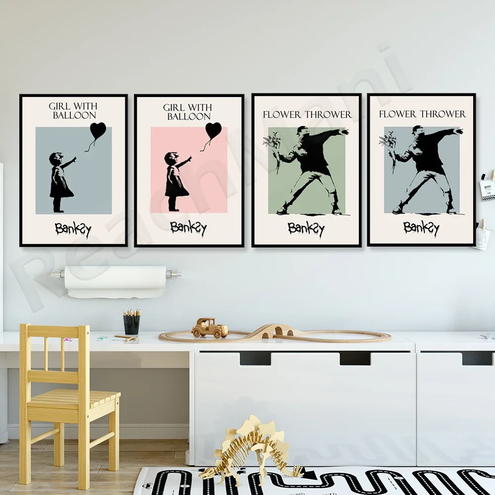 Banksy Art Print, Girl with Balloons, Flower Bender Banksy Poster, Banksy Abstract Printable Gallery Wall Art Exhibition Poster