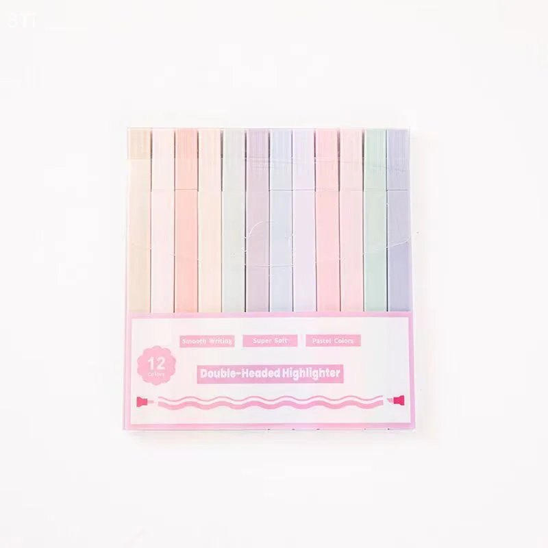 12Pcs 형광 형광펜 단일/이중 향하고 파스텔 Kawaii 컬러 마커 펜 학교 사무용품 편지지
