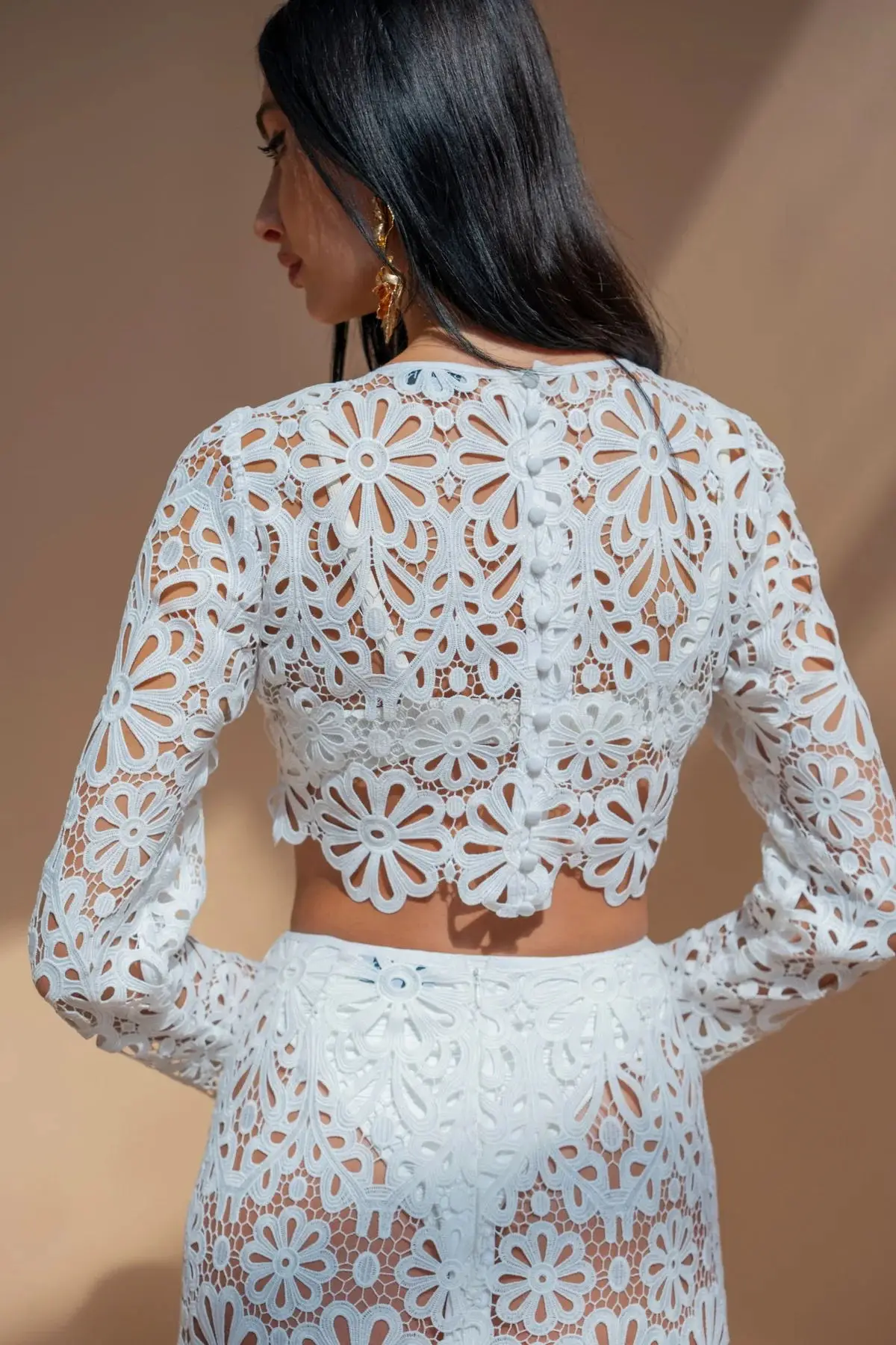 Weiß Elegante Stickerei Aushöhlen Strand Kleider Set Sexy Durchsichtig Crop Tops Lange Röcke Frauen Sets Sommer Frauen Outfits – Detail 19
