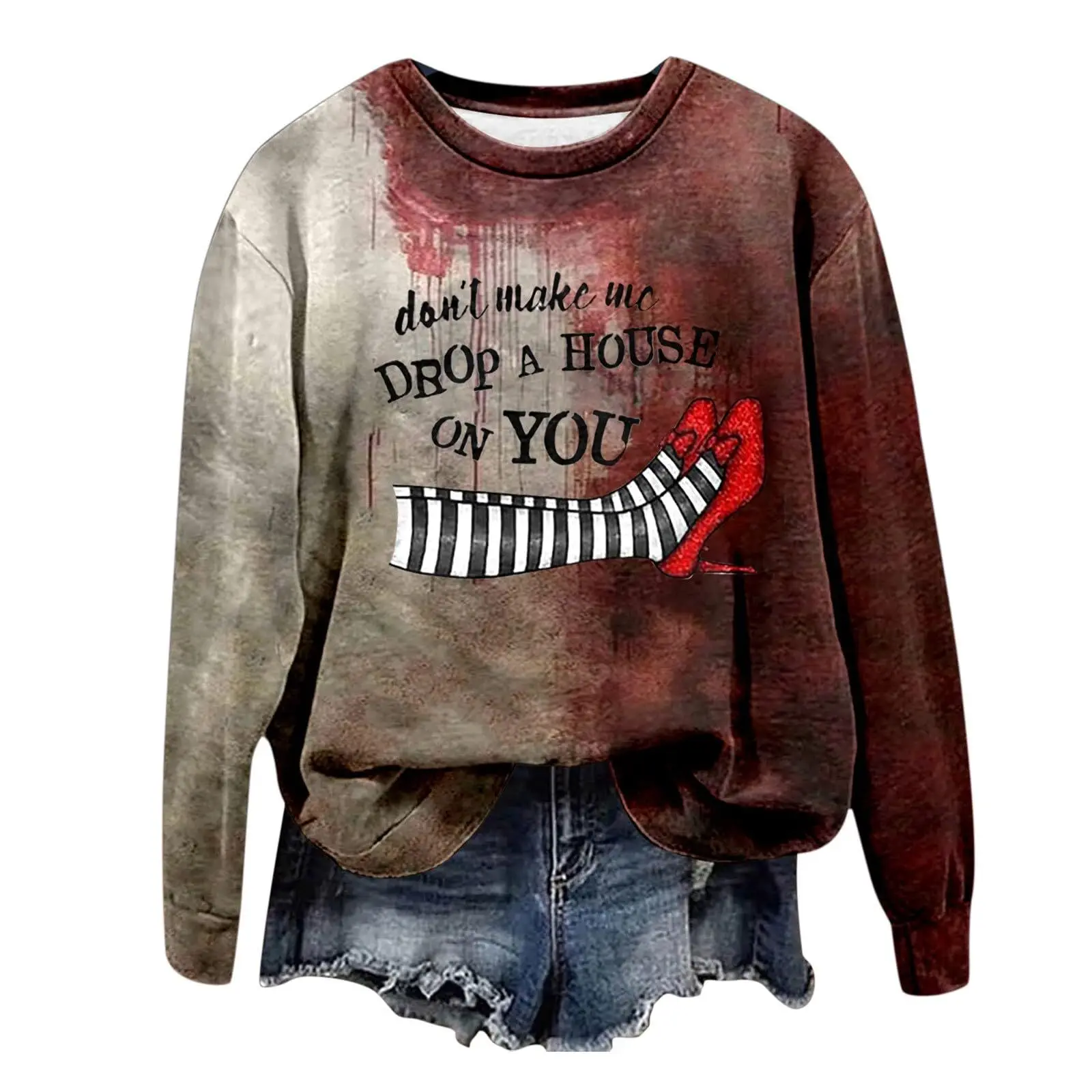 

Round Neck Summer European And American Style 2024 New Personalized Horror English Letter Long Sleeved SweatshirtME1