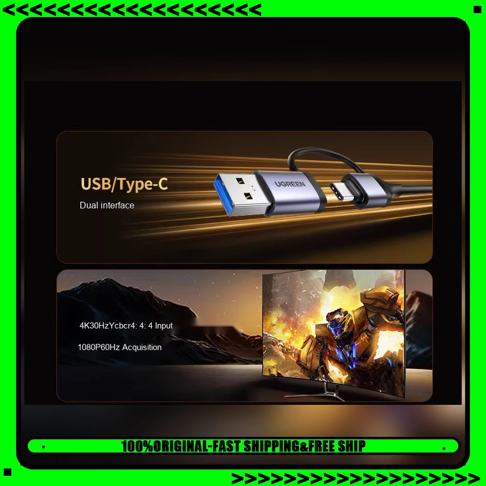 UGREEN 25854 CM716 HDMI Video Capture Card USB 3.0 USB-C Dual Output Live Streaming Recording Adapter