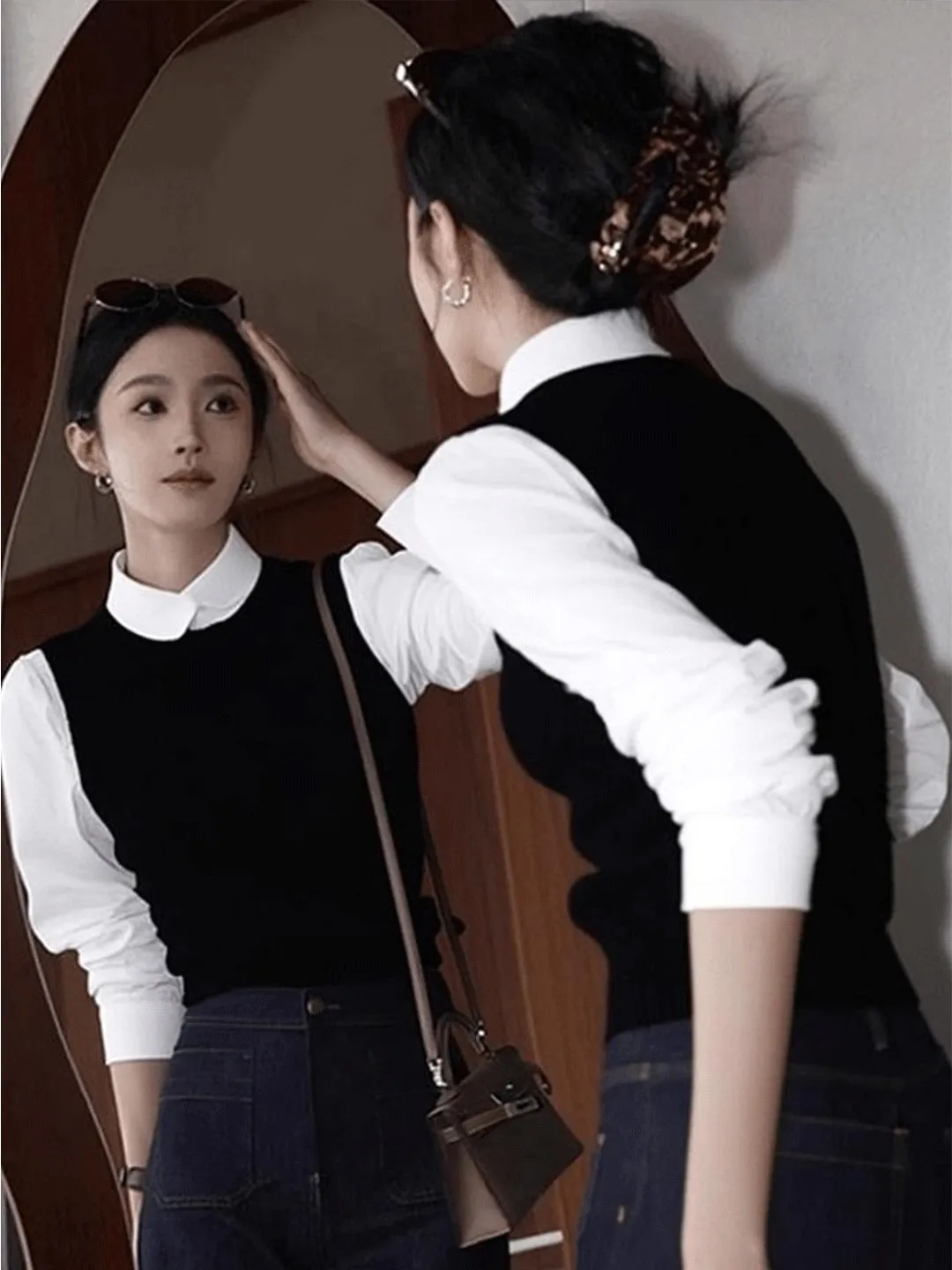 Ele Bla gebreide kleding dames herfst winter nieuwe Sle uniek ontwerp faionable top Franse Sle slim fit lange Sve