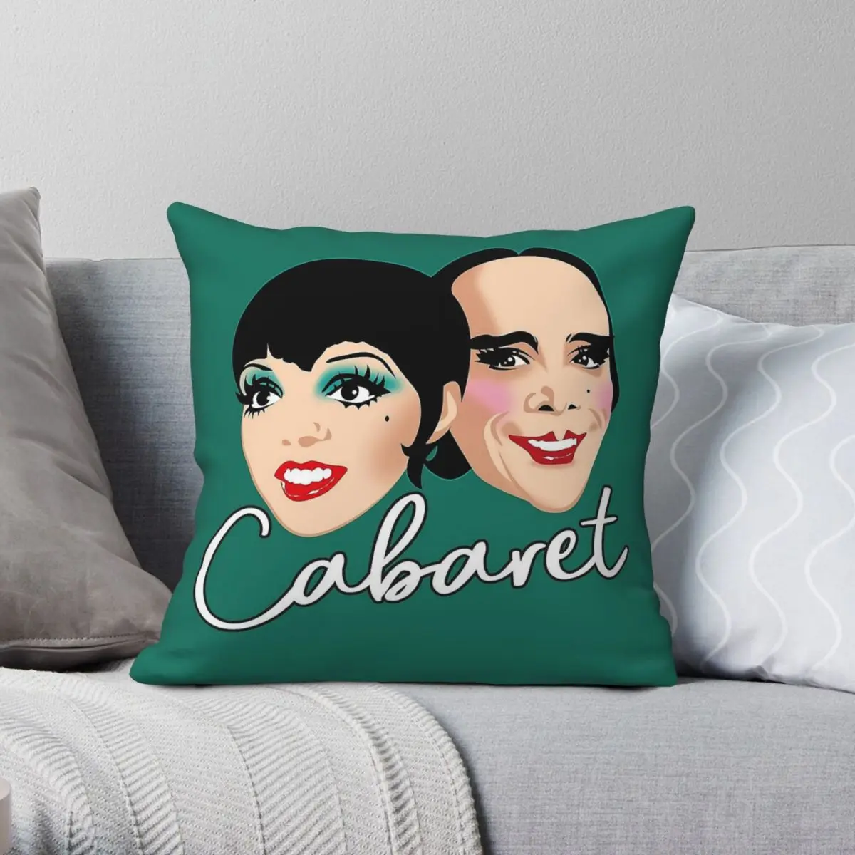 Cabaret Liza Minnelli Joel Fronha quadrada cinza poliéster linho veludo estampado decorativo capa de almofada para casa