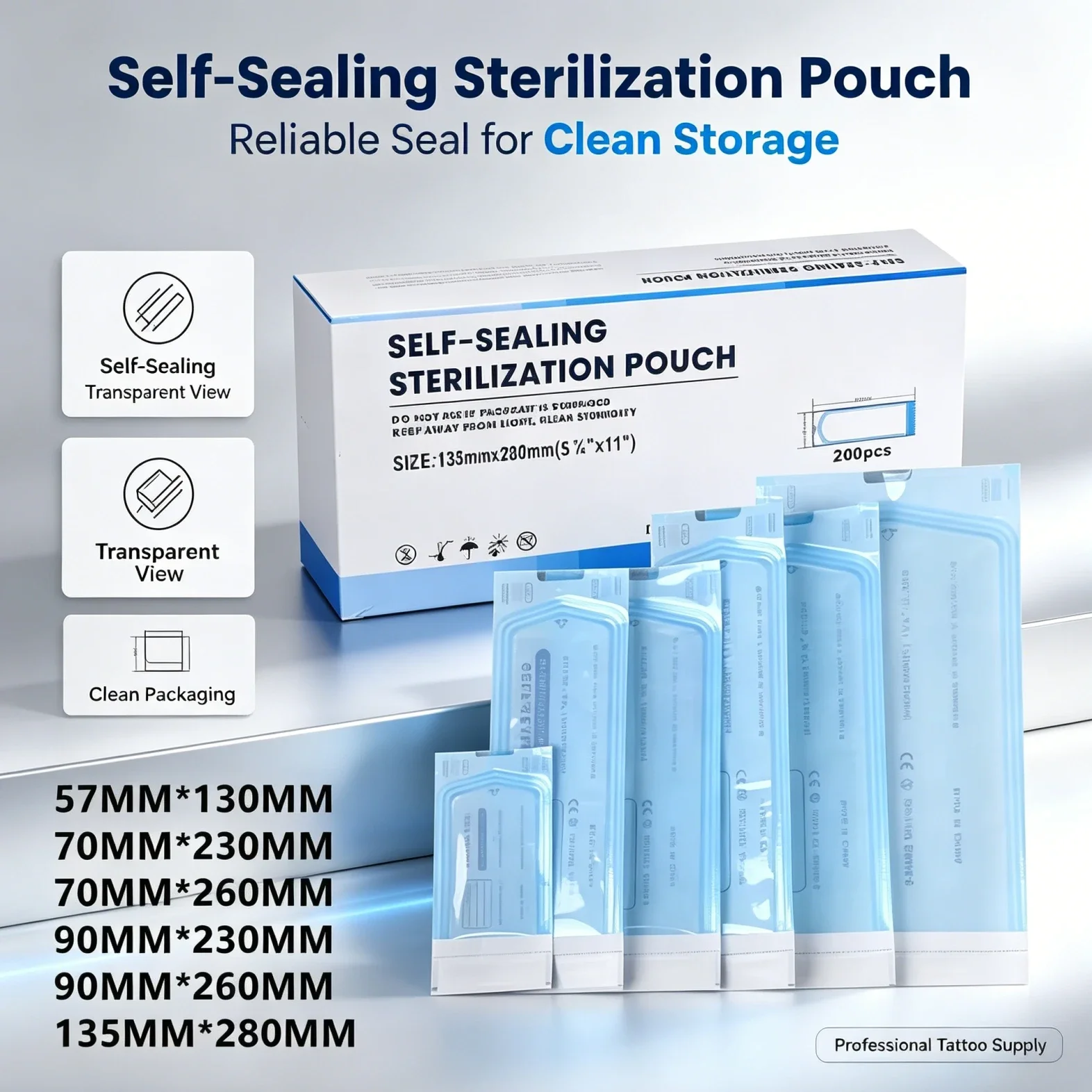 200pcs/bag Self-sealing Sterilization Pouches Bags 5 Sizes Medical-grade Bag Disposable Nail Art Tattoo Accessories