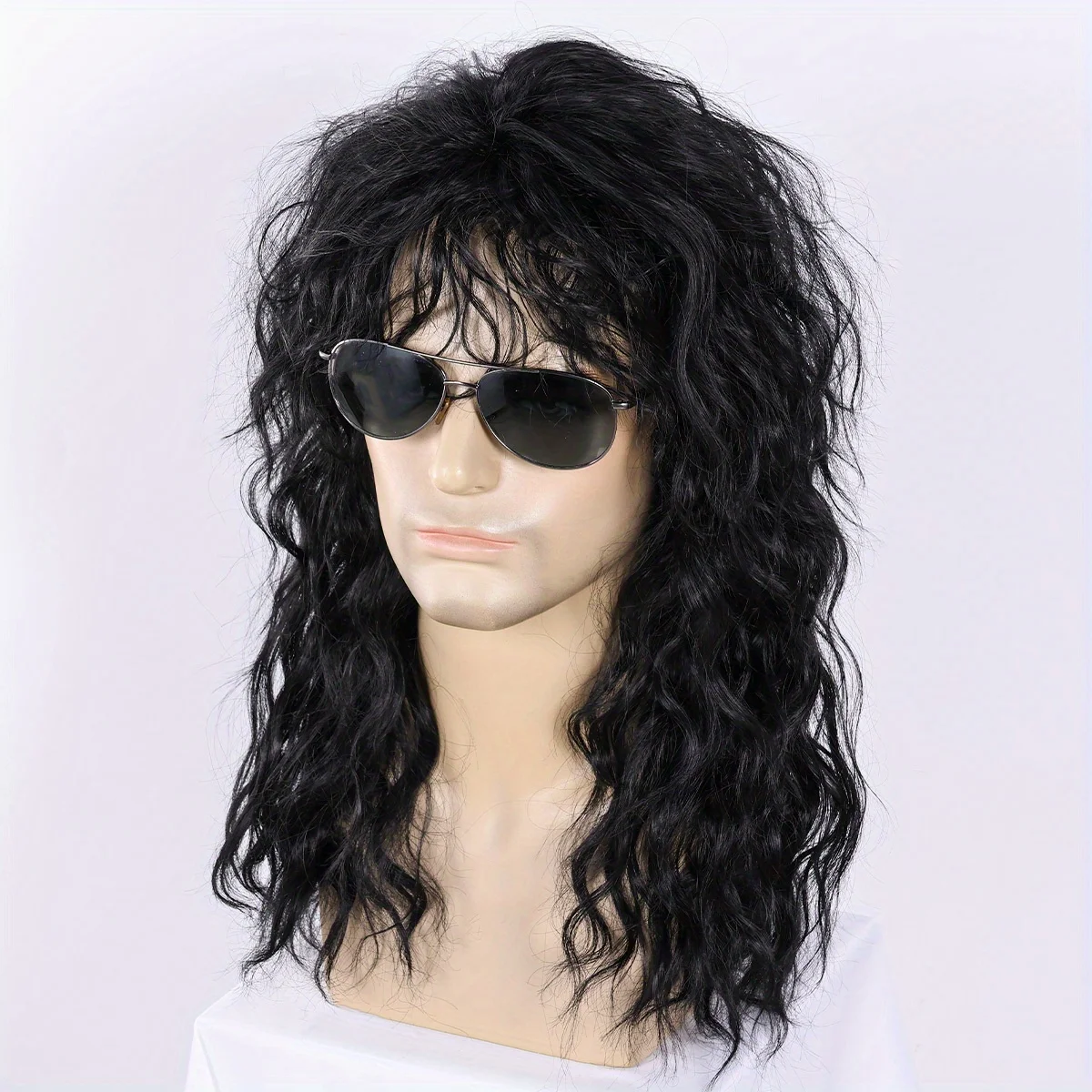 Men's 70's 80's Glam Rock Punk Style Synthetic Wig, Long Curly Fiber Hair, Cool Decorative Halloween Costume Accessory