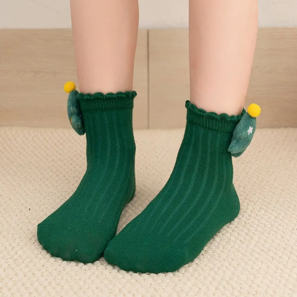 Cute Red Green Children Christmas Socks Bowknot Antlers Mid Tube Socks Christmas Tree Stripe Cartoon Socking Children