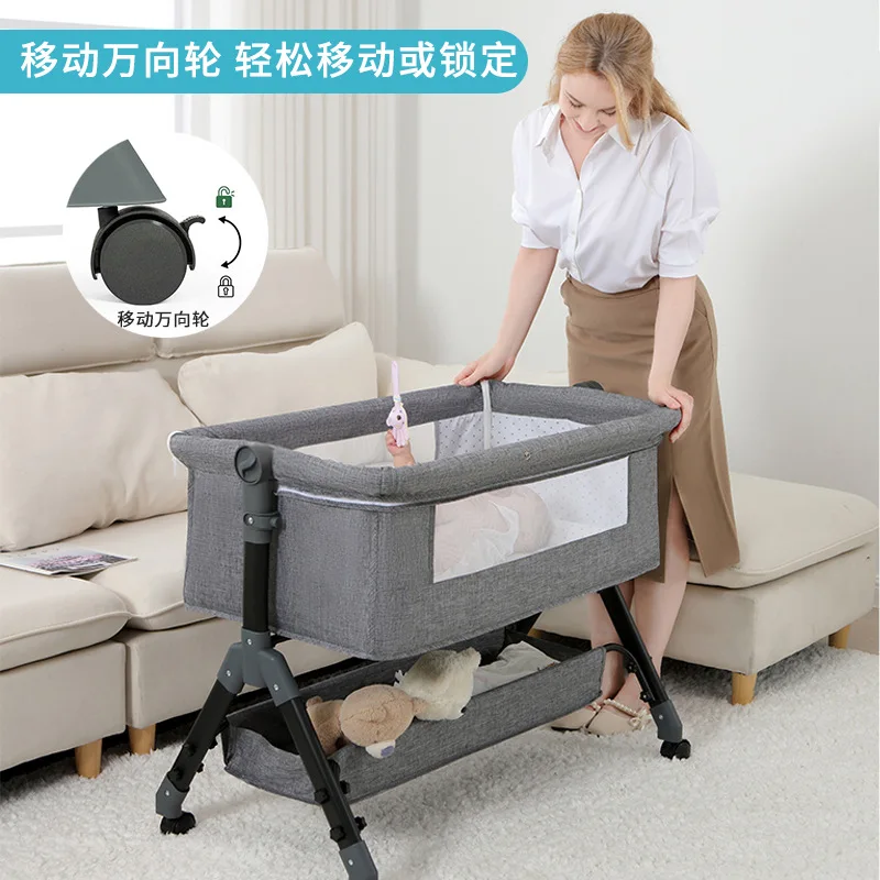Baby Bedside Bed Newborn Bed Spliced Large Baby Crib Children's Bed Multifunctional Movable Foldable