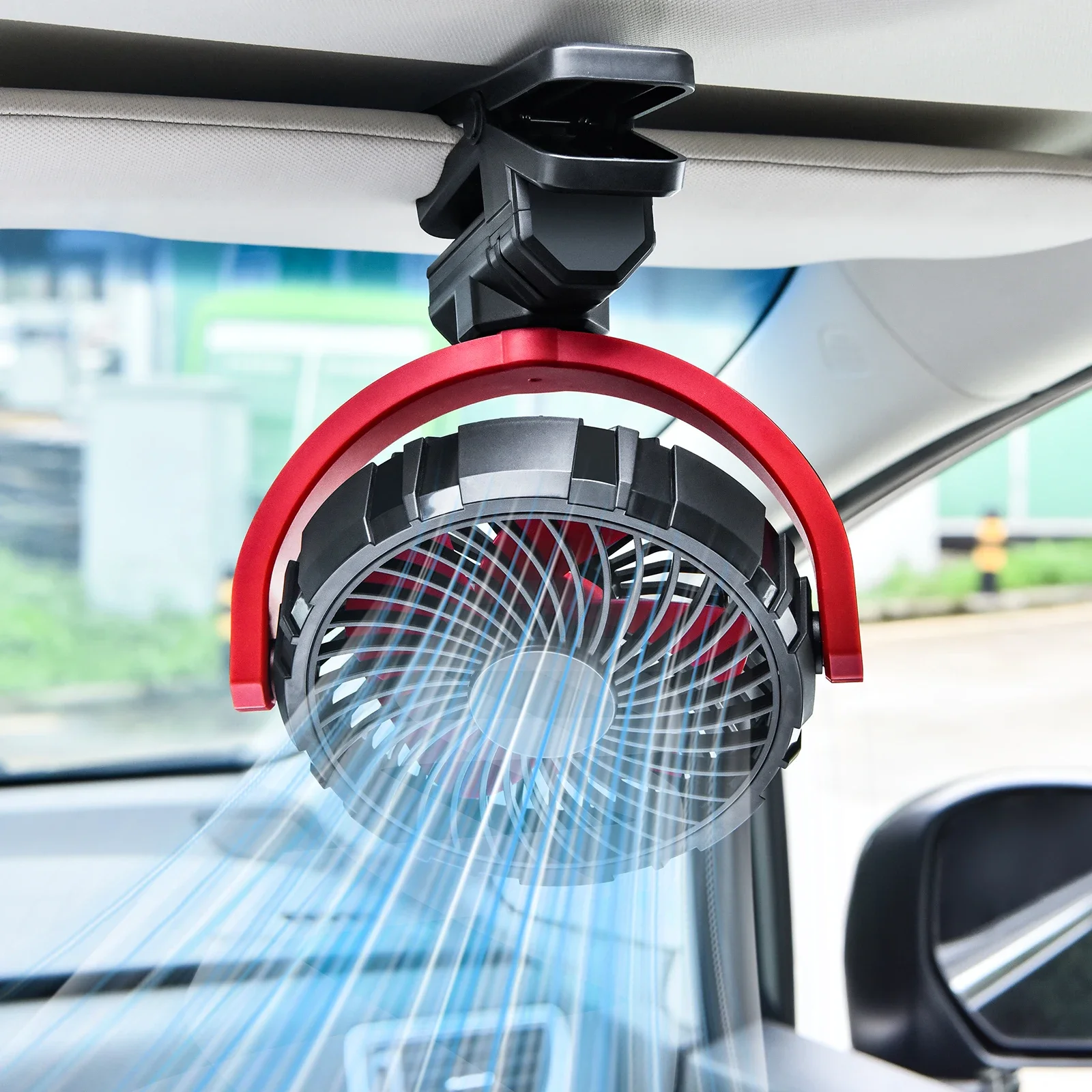 Car Cooling Clamp Fan 2000mAh USB Rechargeable Fan Burshless Cooler 900° Rotatable Portable Cooling Tool Car Electronic