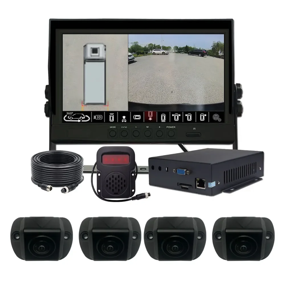 360-degree Car Security Camera 3d Bird View System 4ch Split Screen Car Reversing Assistance 360 Camera With Early Warning Alarm