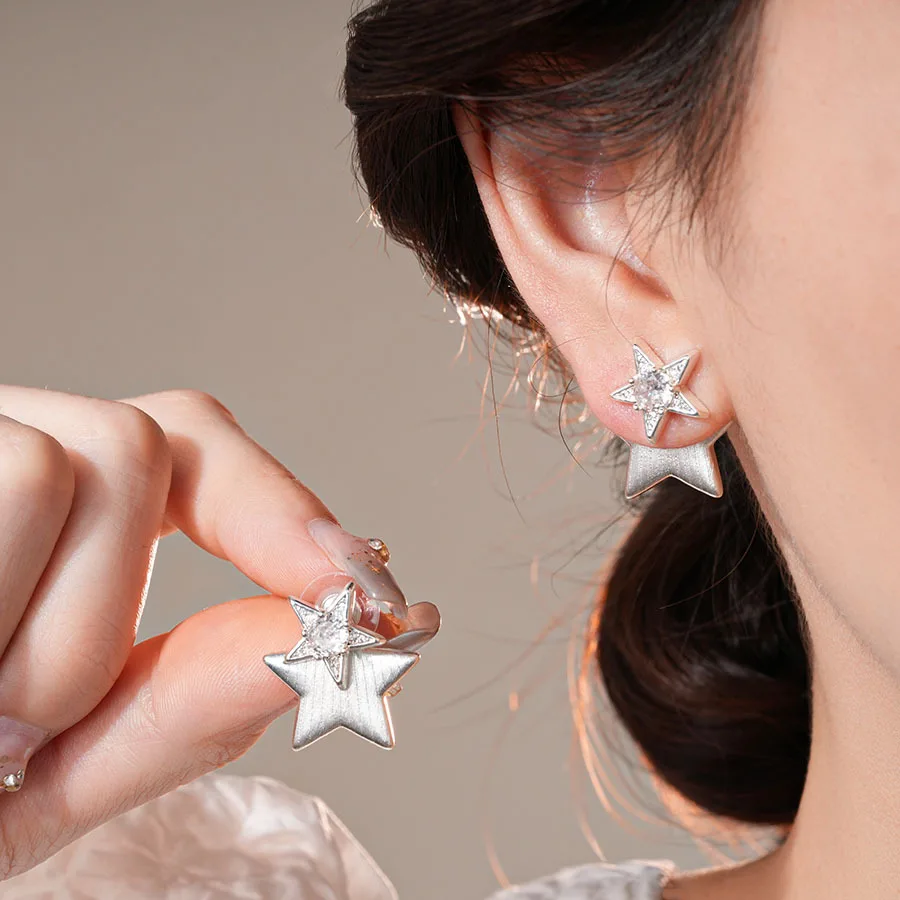 الكورية الأزياء الزركون ستار أقراط للنساء الحلو شخصية قرط الاذن المرصع الراقية الفاخرة مصمم المجوهرات بالجملة