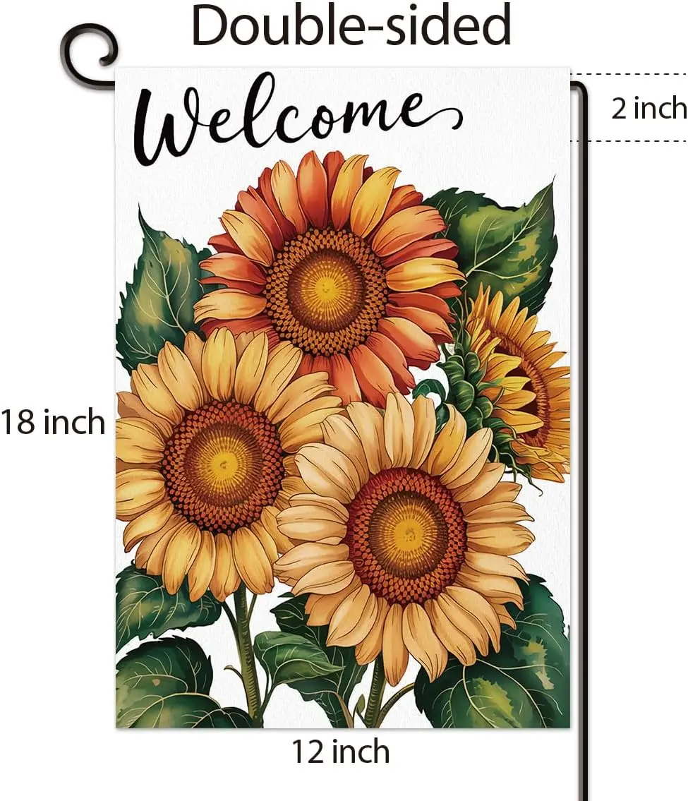 Sunflower Welcome Fall Garden Flag Double Sided Floral Autumn House Flag Farmhouse Seasonal Outside Decoration for Yard Pati yyi