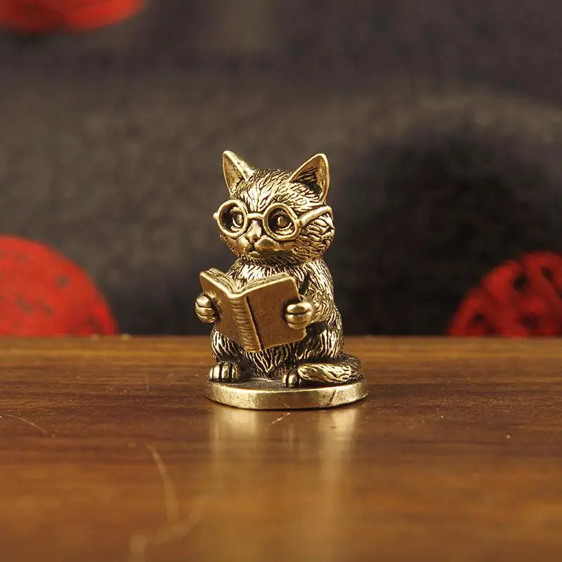 【MA】Solid Brass Cat Statue Mini Kitten Cat Miniature Figurines Animal Figurines Crafts Desk Ornament Home Decoration Accessorie