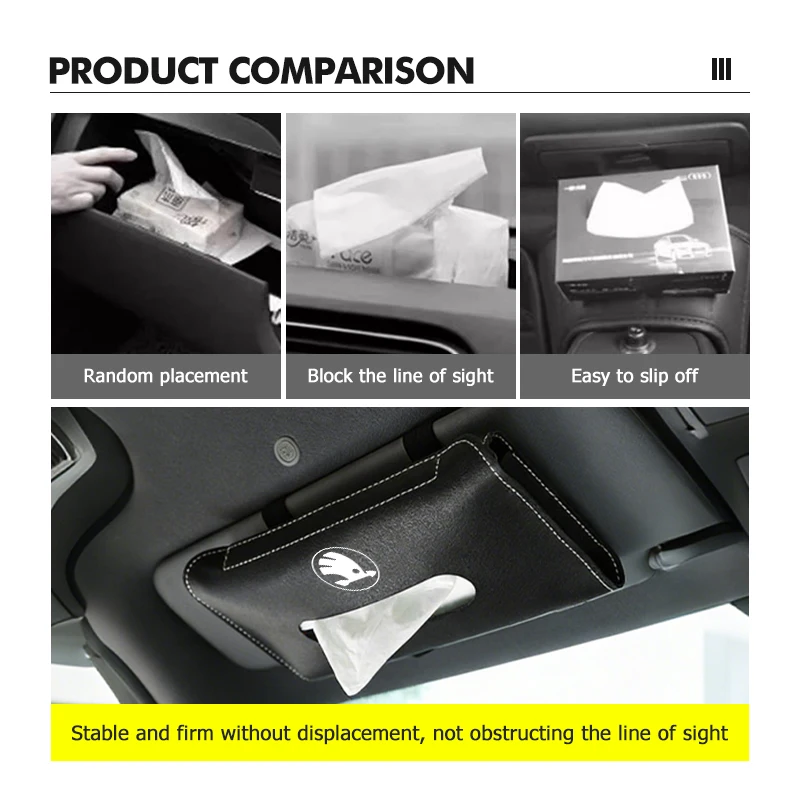 Car Sun Visor Tissue Box Holder Auto Interior Storage Decoration Accessories For Skoda Fabia 1 2 Octavia a7 RS Superb Rapid Yeti view 4
