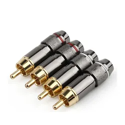 Conector RCA macho de Audio, conectores de cobre chapados en oro, tornillo de soldadura, alambre de bloqueo, aleación de Metal, 47mm x 6,2mm, blanco y rojo