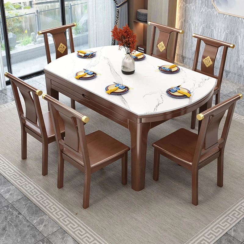 Chinese Style Eating Dining Table Restaurant Household Telescopic Modern Dining Table Set Mesa Comedor Kitchen Furniture QF50DT