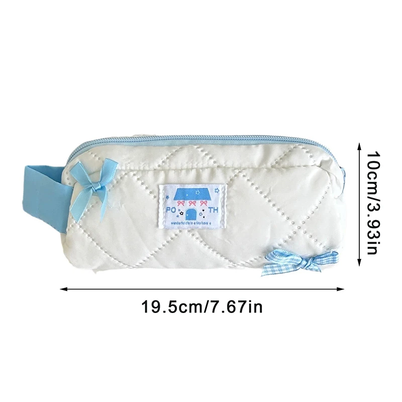 Bow Cosmetic Bag Handbag Zipper Office Cute Student Pen Bag French Style Multifunctional High Capacity