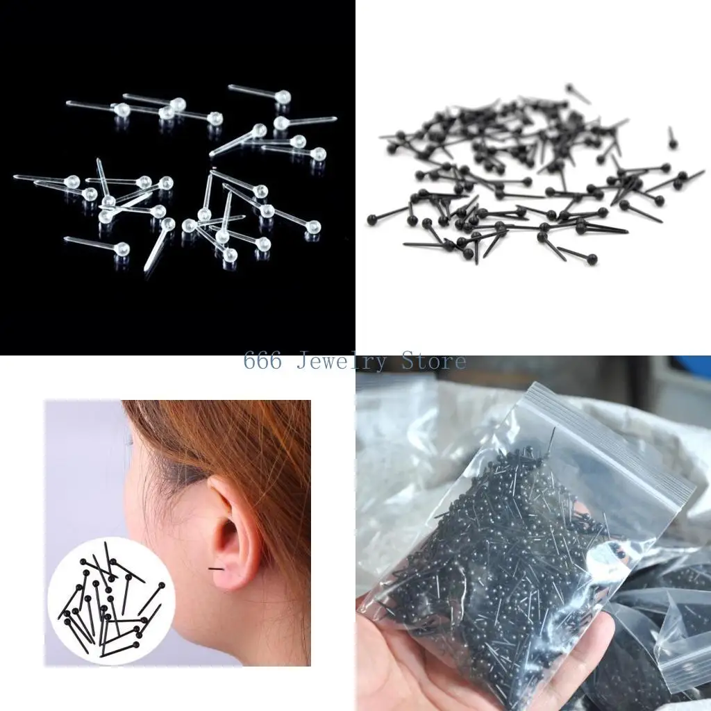 

F2TD Hypoallergenic Plastic DIY Earrings Sticks Studs Pins Bars Ear Piercing Retainer
