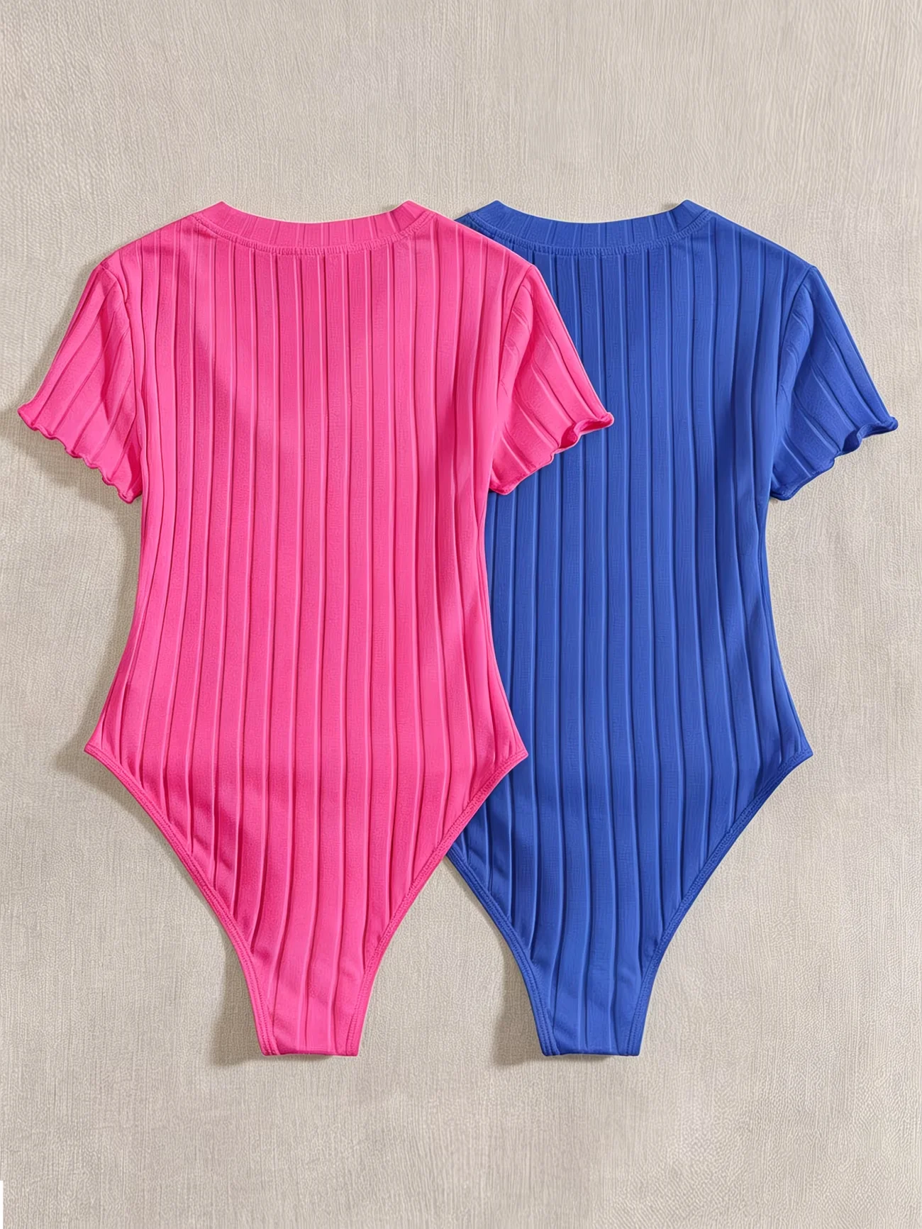 Multi-Occasion 2-Piece Pack Trendy Vibrant Bodysuit - Women's Versatile V-Neck Lettuce Trim Short Sleeve Leotard Set for Everyda