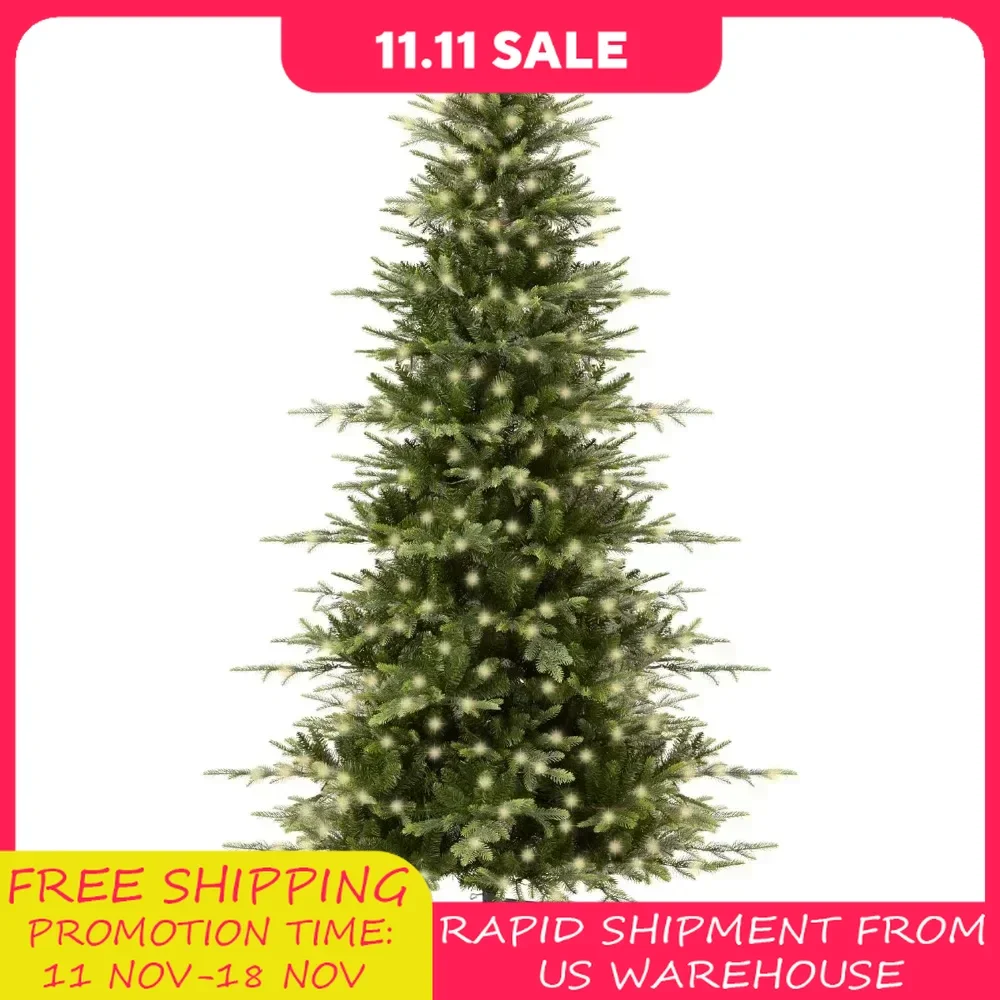 Artificial Aspen Christmas Tree Pre-Lit w/ 2,136 Branch Tips, 2-in-1 Multicolor LED Lights, Cordless Connection, Metal Stand