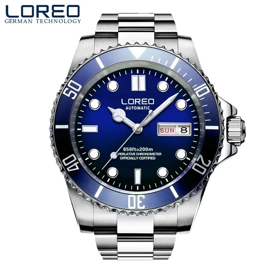 

LOREO Luxury Men Mechanical Wristwatch 200m Waterproof Stainless Steel Watch Top Brand Sapphire Glass Men Watches Reloj Hombre