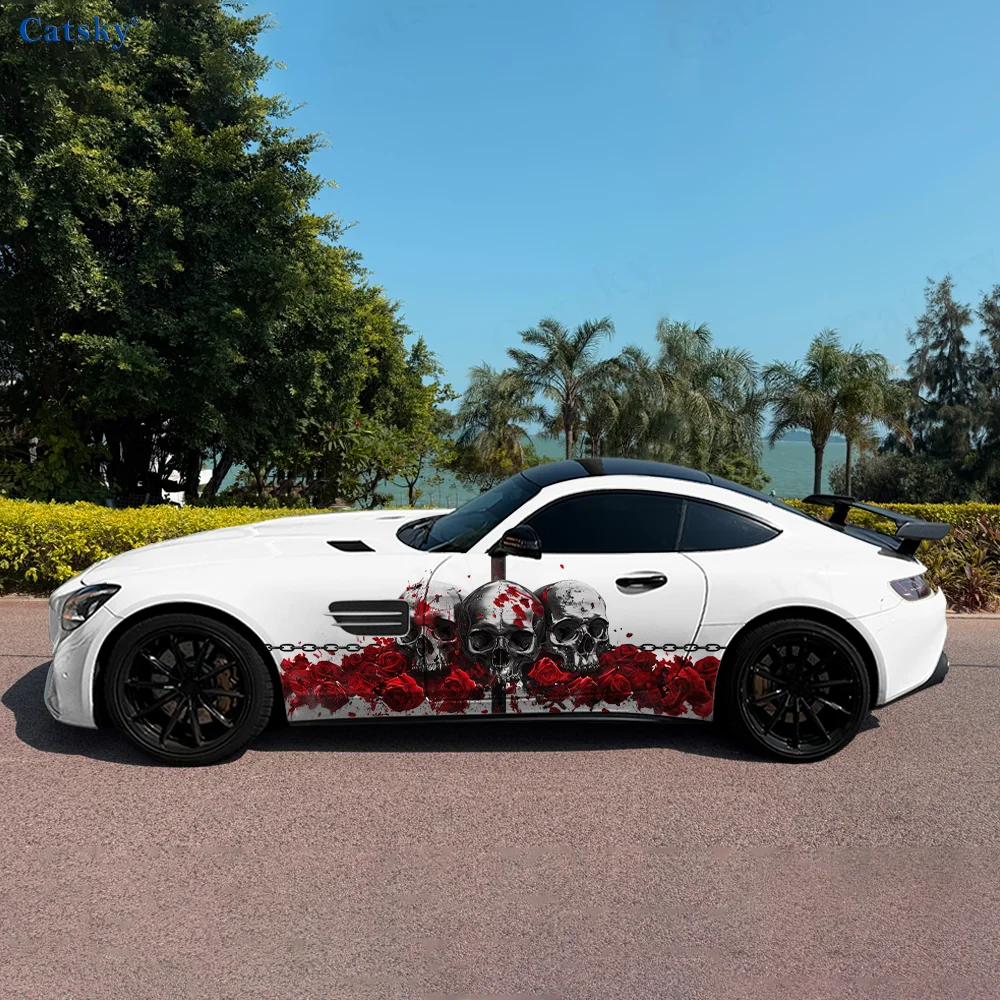 الهيكل العظمي الوردي عبر سلسلة سيارة الفينيل يلتف ملصق مائي ذاتي اللصق PVC مناسبة للشاحنات SUV DecorAuto اكسسوارات هدية