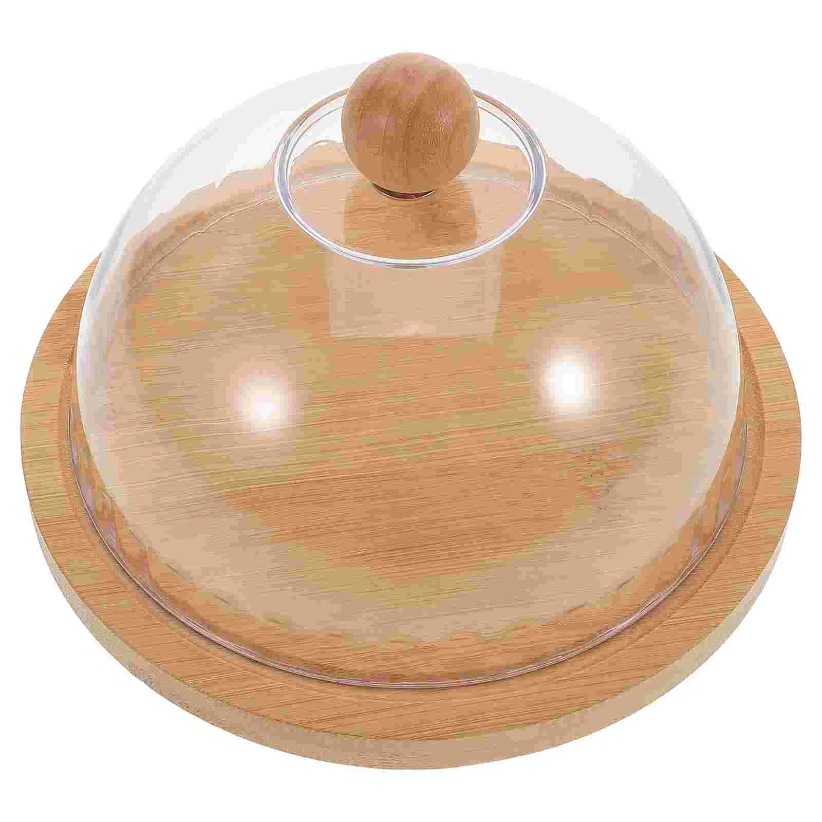 

1 Piece Transparent Bamboo Wood Butter Box Cheese Dome Cover Cake Tray Dessert Server Platter Fresh Storage Kitchen Party Food