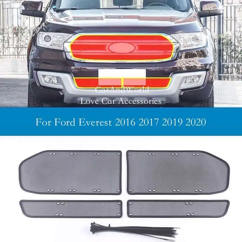 For Ford Everest Sport 2016-2020 Middle Grilles Insert Net Protecter Guard Mesh Trims Stainless Steel  Cover Car Accessories