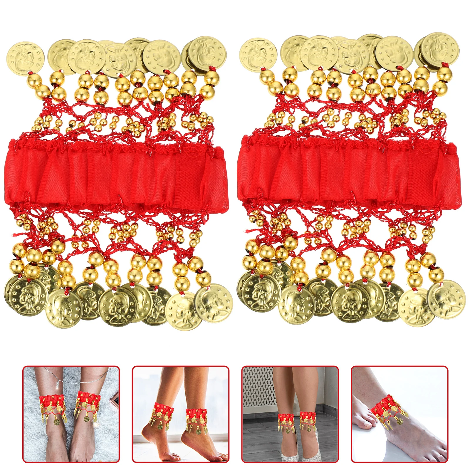 

2Pcs Belly Dance Ankle Bracelets Coin Embellished for Belly Dance Costume Jewelry Ankle Bracelets Women Foot Jewelry