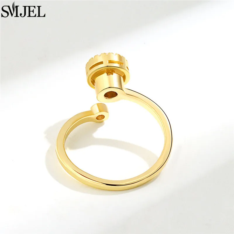 SMJEL Fidget Spinner Ring Anxiety for Women Crystal Flower Bee Butterfly Charms Rotatable Rings Adjustable Wedding Jewelry Girls