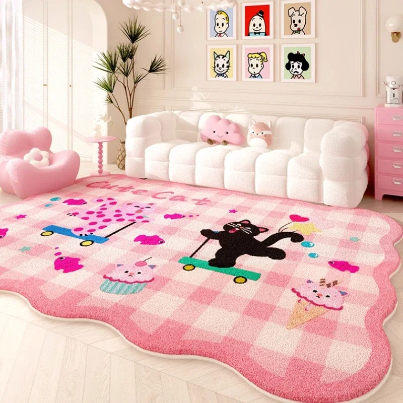 

Pink Cute Living Room Large Area Carpet Dopamine Cartoon Irregular Winter Plush Carpets Special Shaped Non Slip Bedroom Rug 러그