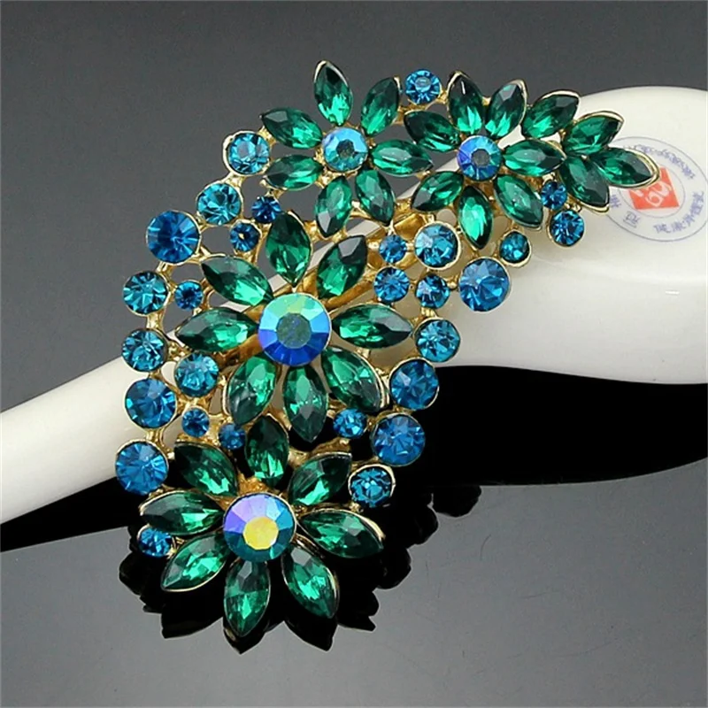 Fashion Exaggeration Luxury Multi-color Feather Rhinestone Brooch Corsage Women\'s Dress Accessories Jewelry